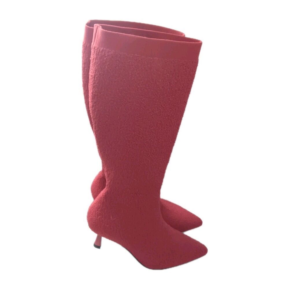 VIVAIA Abby Boots Size 7 Pointed-Toe Knee-High Heel Stretch Knit Red MSRP $269 - Picture 3 of 10